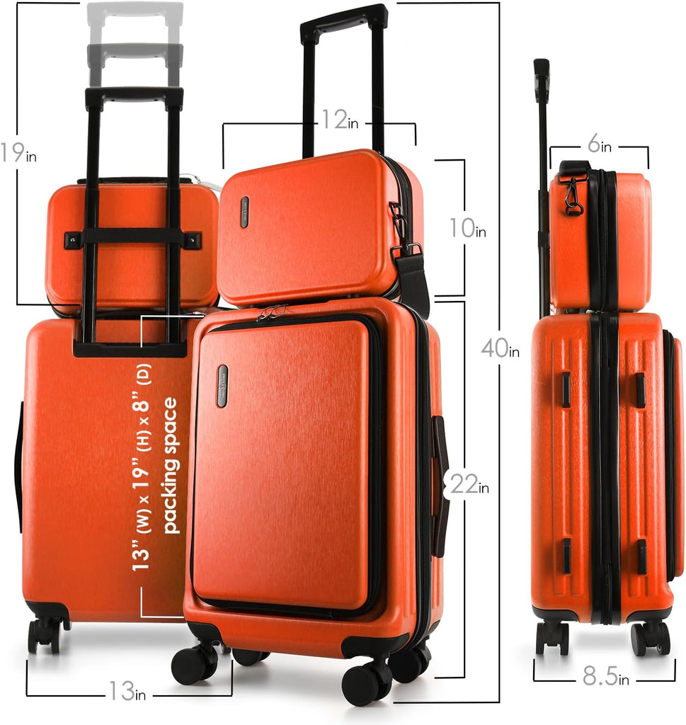 22-Inch Airline-Approved Carry-On Luggage: Hard-Shell Suitcase, Includes Cosmetic Carry-On Bag