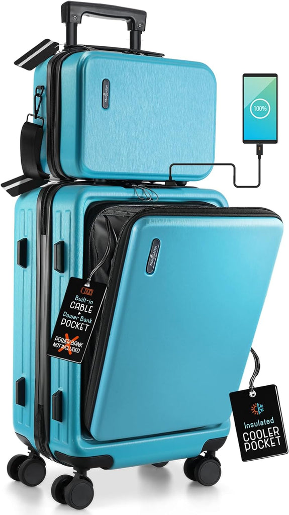 22-Inch Airline-Approved Carry-On Luggage: Hard-Shell Suitcase, Includes Cosmetic Carry-On Bag