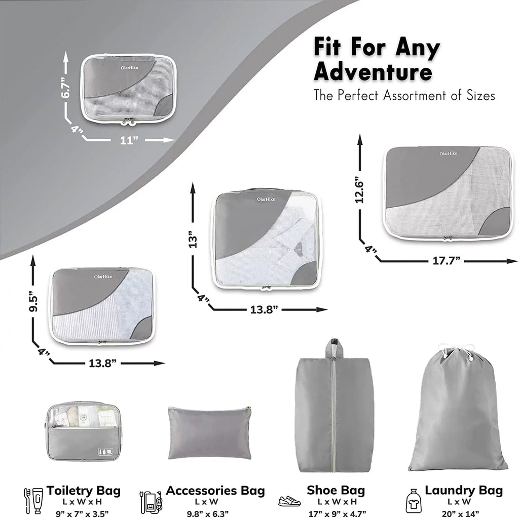8 Set Packing Cubes, Travel Luggage Organizers ,Gray - Top Travels