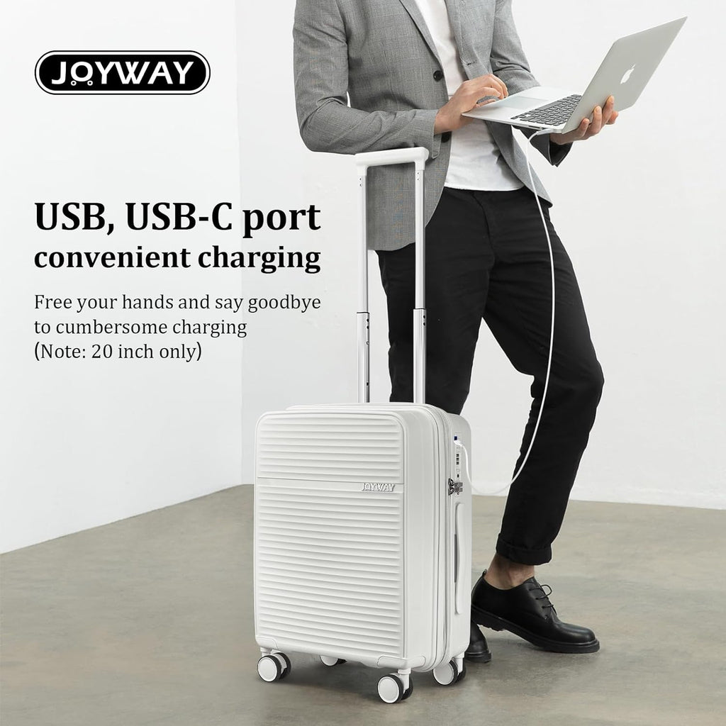 Airline-Approved 20" Expandable Carry-On with Spinner Wheels, Charger and TSA Lock