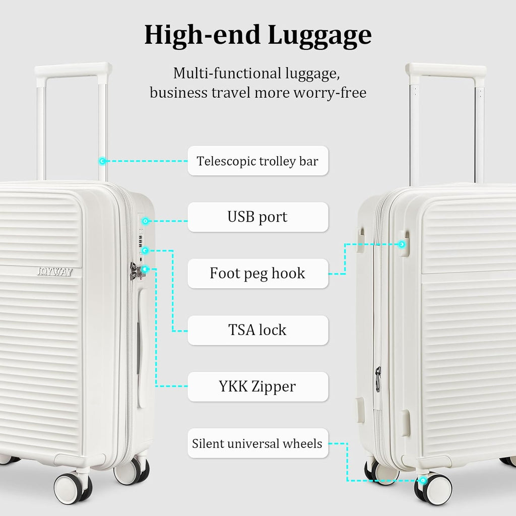 Airline-Approved 20" Expandable Carry-On with Spinner Wheels, Charger and TSA Lock