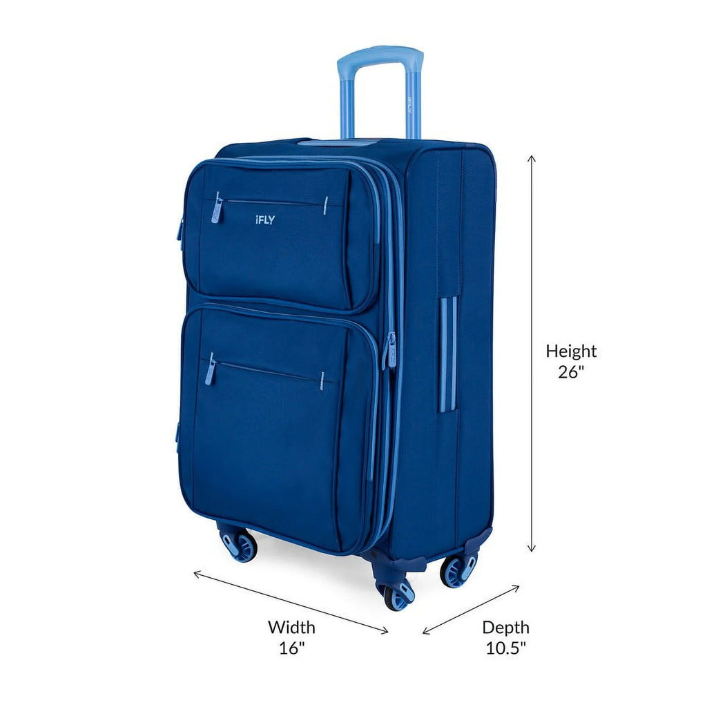 Softside Accent 3 Piece Set 4-Wheel Spinner, 20" Carry-On, 24" Checked Luggage and 28" Checked Luggage, Navy/Light Blue