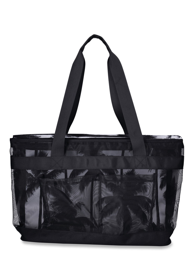 Women'S Double Cooler Tote Bag, Black/White Palm Tree