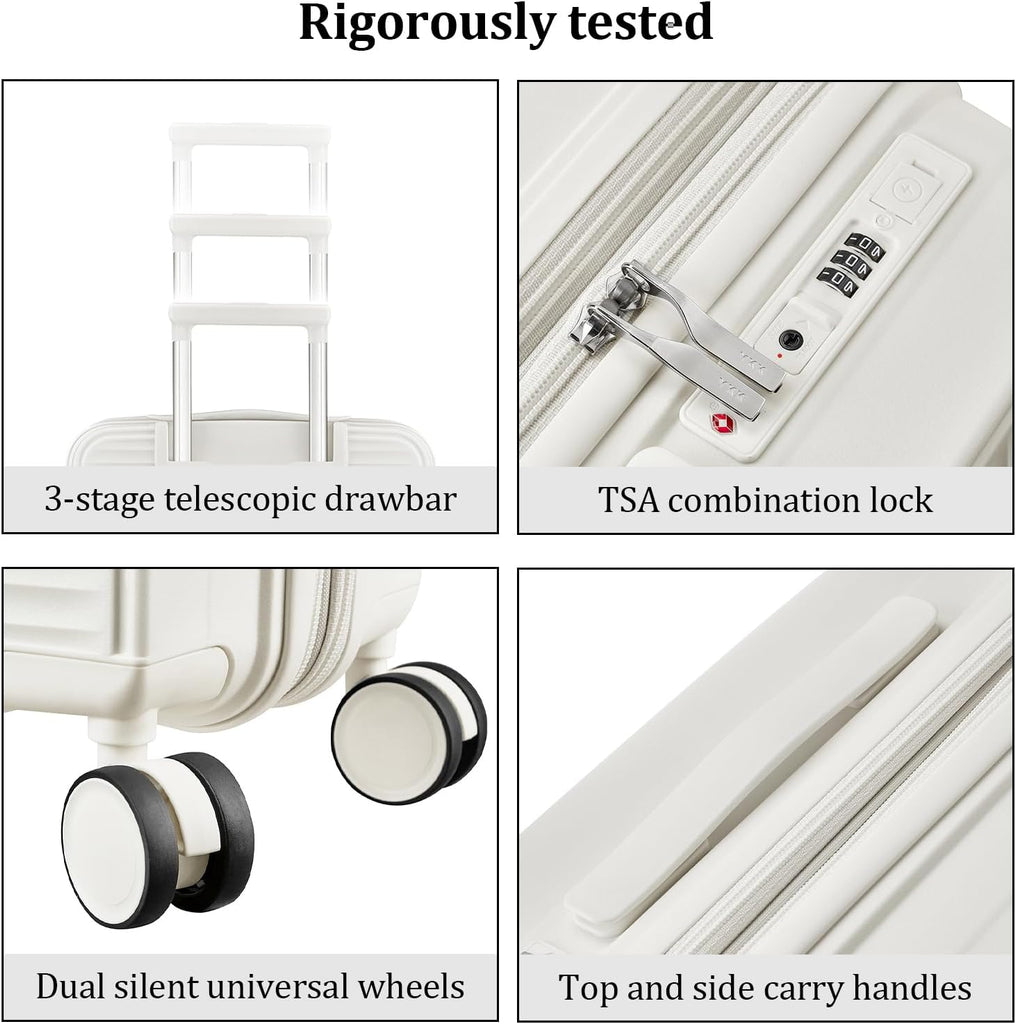 Airline-Approved 20" Expandable Carry-On with Spinner Wheels, Charger and TSA Lock