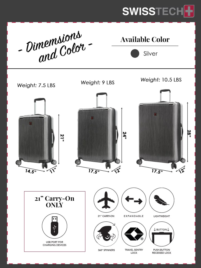 Swisstech Excursion 21" Hardside Rolling Upright Carry-On - Charcoal