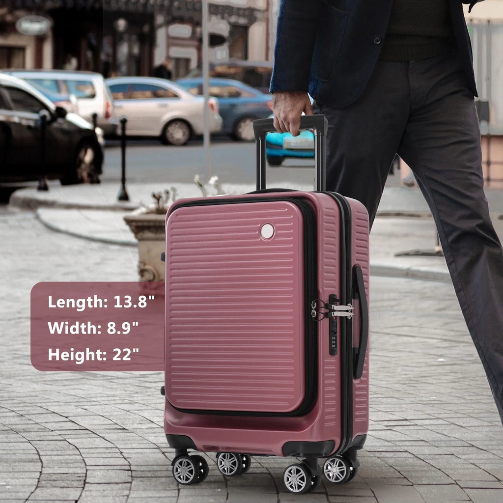 Carry - On Luggage 20 Inch Front Open Luggage Lightweight Suitcase with Front Pocket and USB Port, 1 Portable Carrying Case - Top Travels