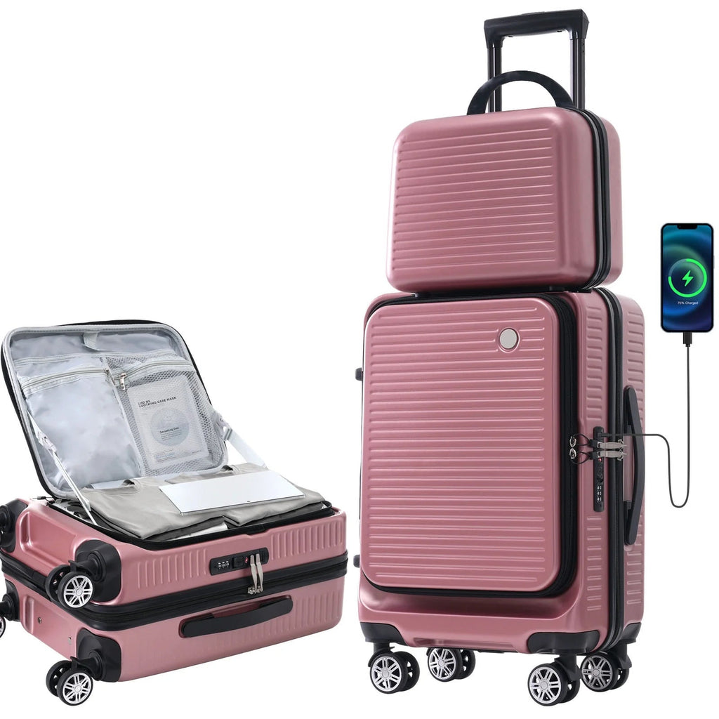Carry - On Luggage 20 Inch Front Open Luggage Lightweight Suitcase with Front Pocket and USB Port, 1 Portable Carrying Case - Top Travels