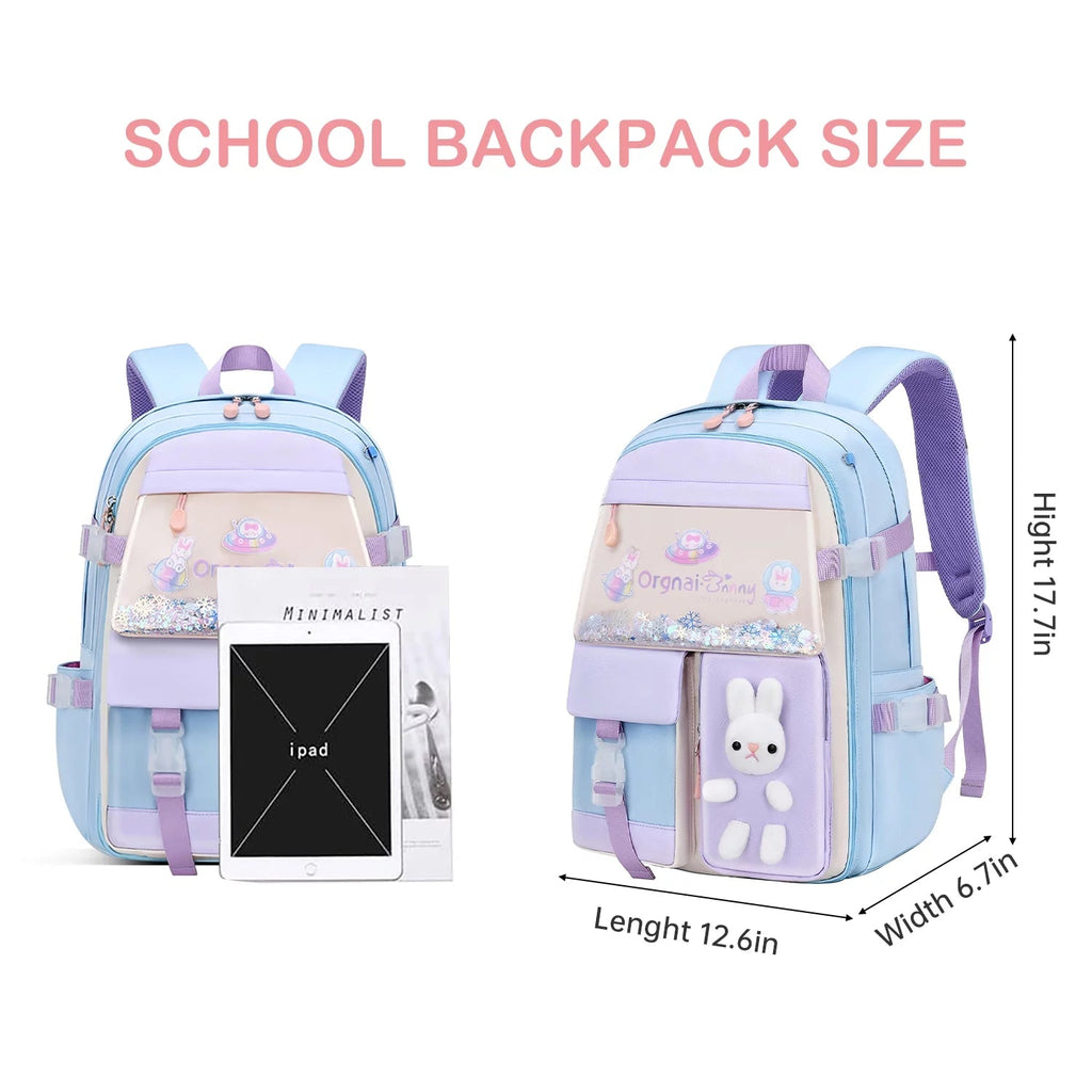 Cute Bunny Kids Backpack for Girls for School & Travel, Blue - Top Travels