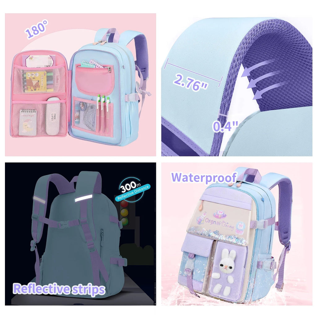 Cute Bunny Kids Backpack for Girls for School & Travel, Blue - Top Travels