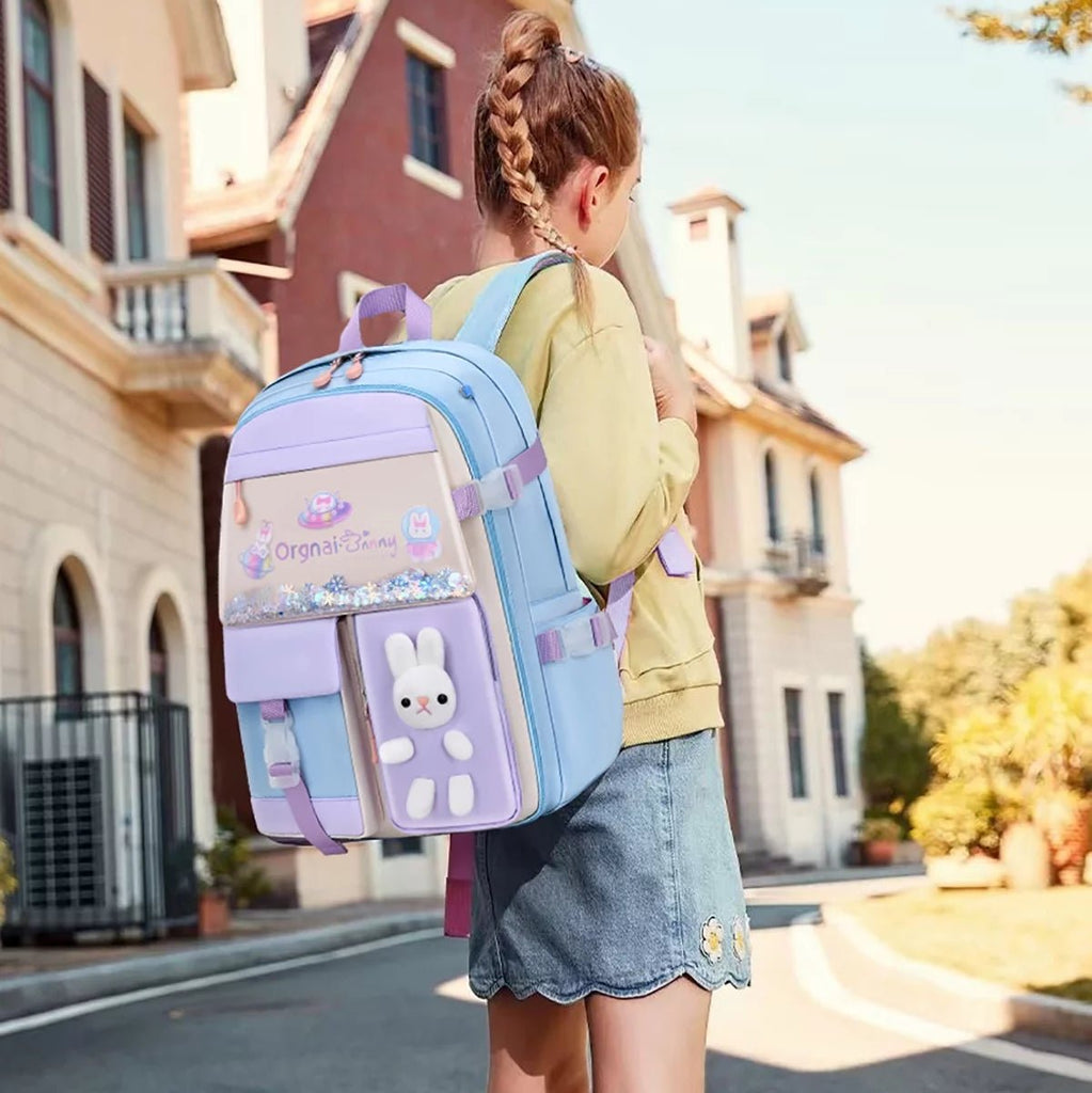 Cute Bunny Kids Backpack for Girls for School & Travel, Blue - Top Travels