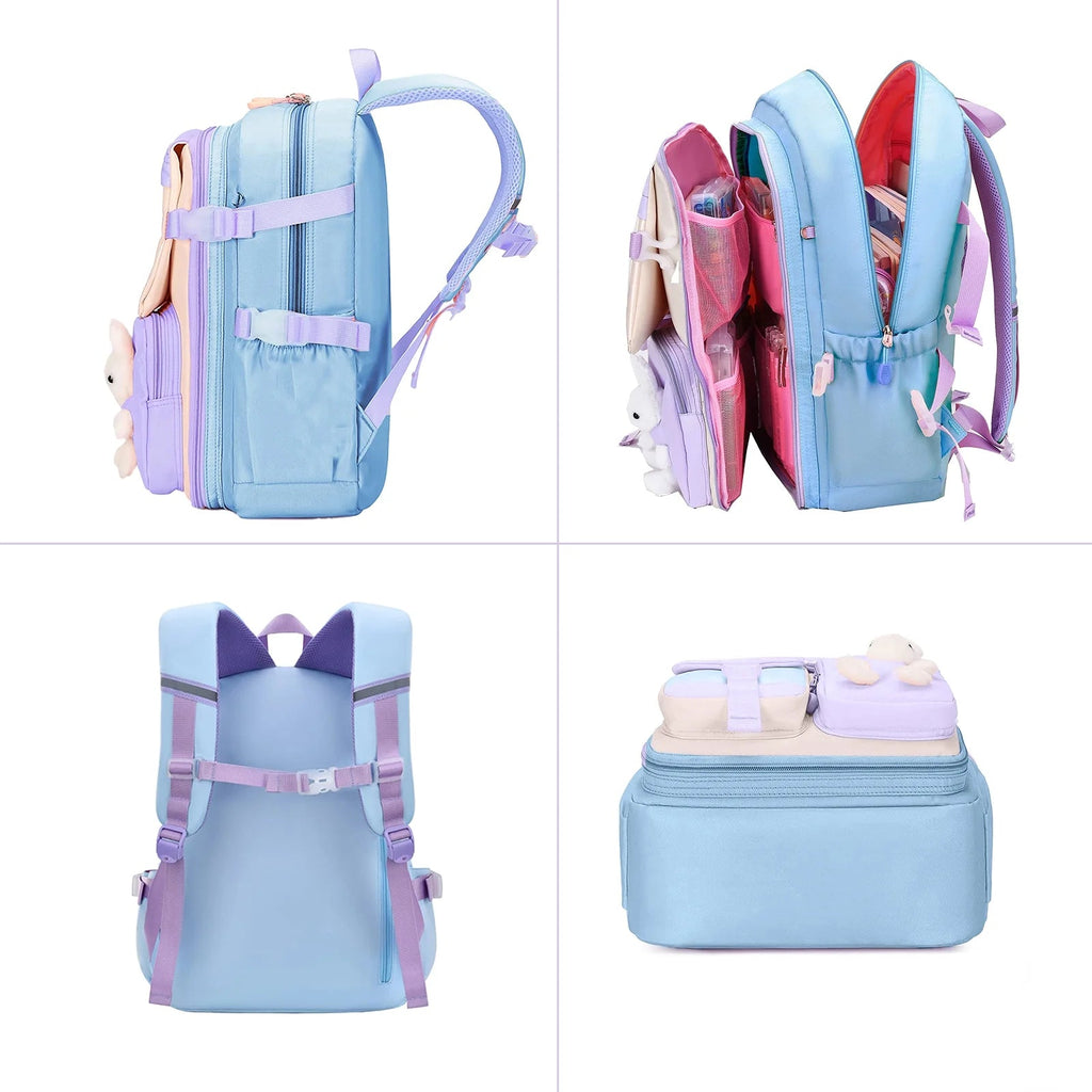 Cute Bunny Kids Backpack for Girls for School & Travel, Blue - Top Travels
