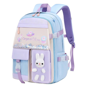 Cute Bunny Kids Backpack for Girls for School & Travel, Blue - Top Travels