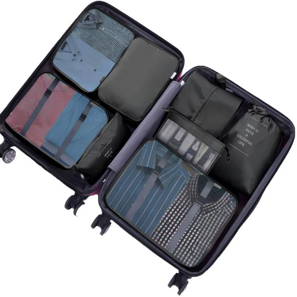 Packing Cubes for Travel, 8Pcs Travel Cubes Set Foldable Suitcase Organizer Lightweight Luggage Storage Bag, Black