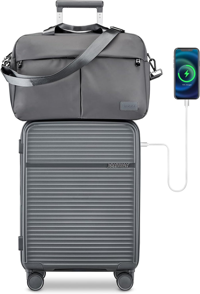 Airline-Approved 20" Expandable Carry-On with Spinner Wheels, Charger and TSA Lock