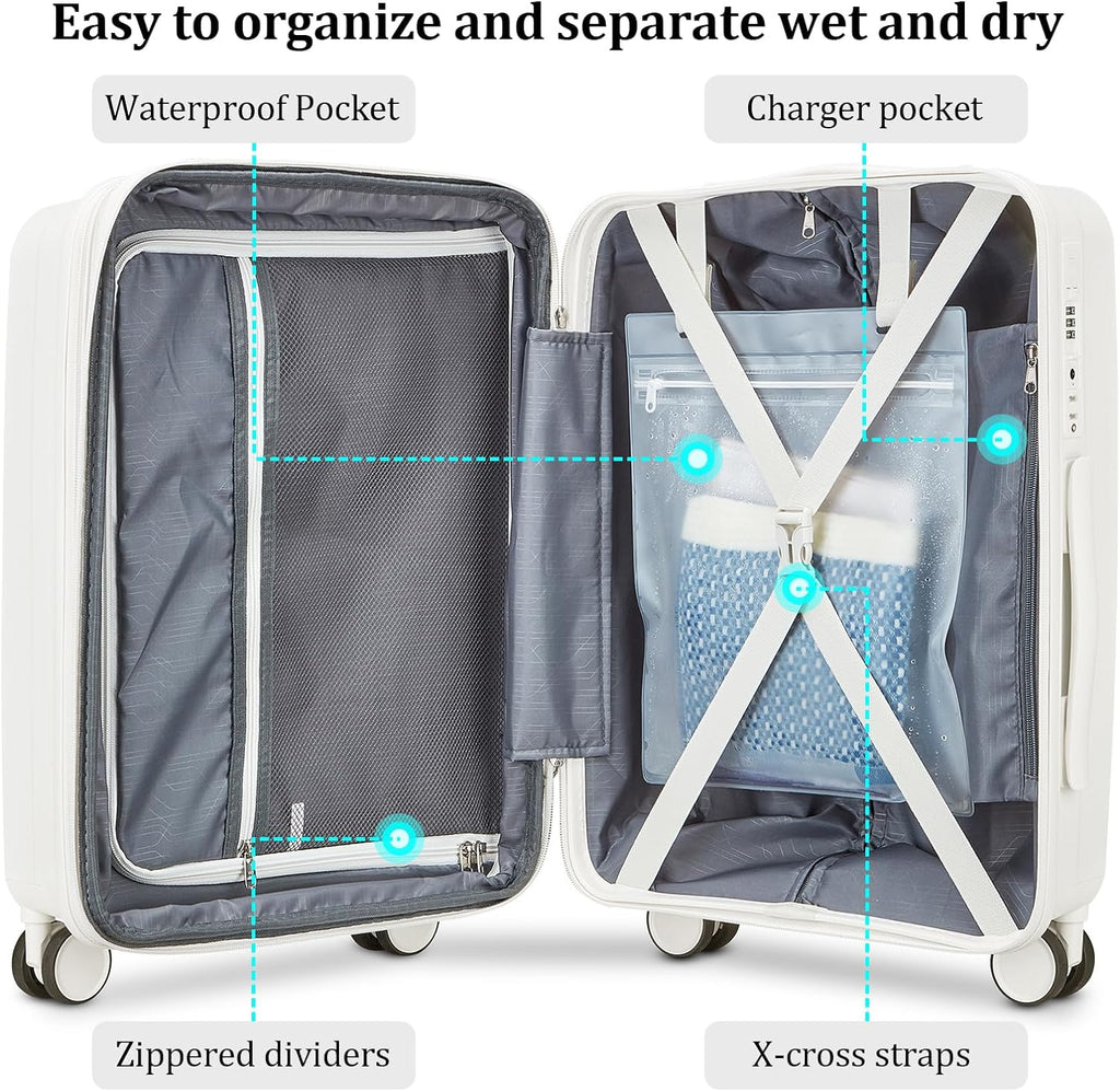 Airline-Approved 20" Expandable Carry-On with Spinner Wheels, Charger and TSA Lock