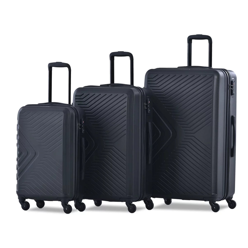 3 Piece Hardshell Luggage Set Hardside Lightweight Suitcase with TSA Lock Spinner Wheels 20In24In28In.(Black)