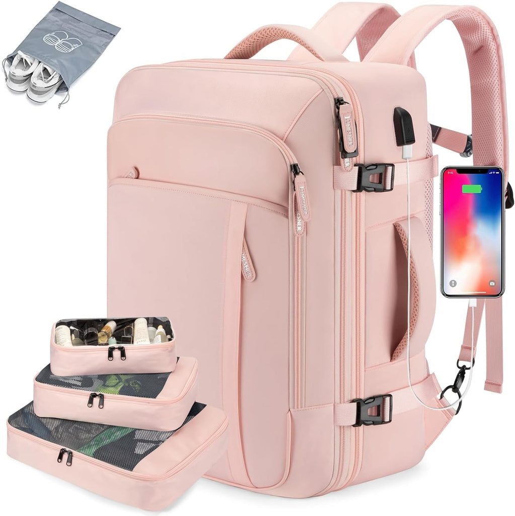 Extra Large Expandable 40L Water Resistant Travel Backpack with 4 Packing Cubes - Top Travels