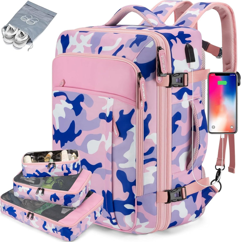 Extra Large Expandable 40L Water Resistant Travel Backpack with 4 Packing Cubes - Top Travels