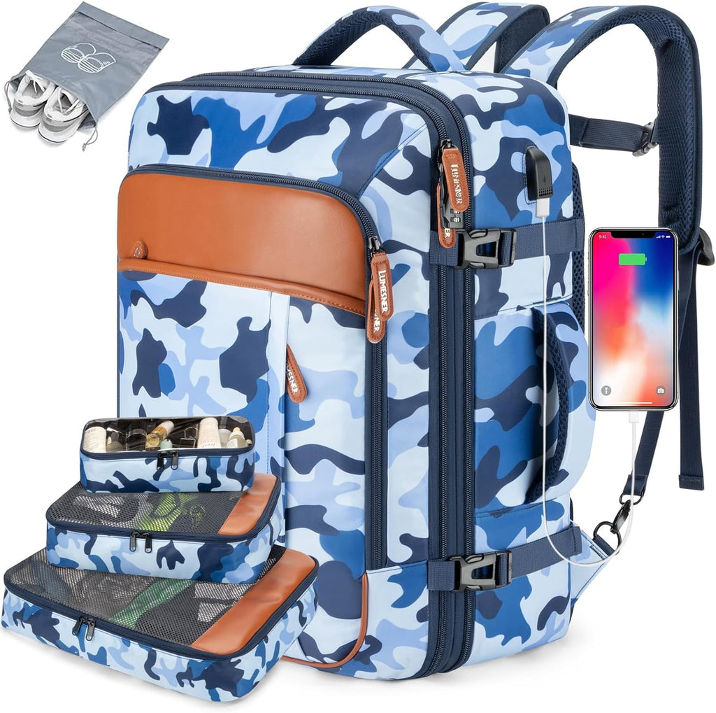 Extra Large Expandable 40L Water Resistant Travel Backpack with 4 Packing Cubes - Top Travels