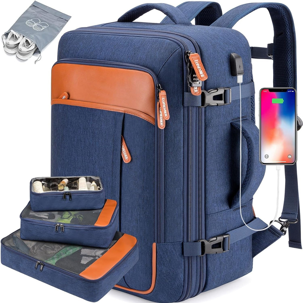 Extra Large Expandable 40L Water Resistant Travel Backpack with 4 Packing Cubes - Top Travels