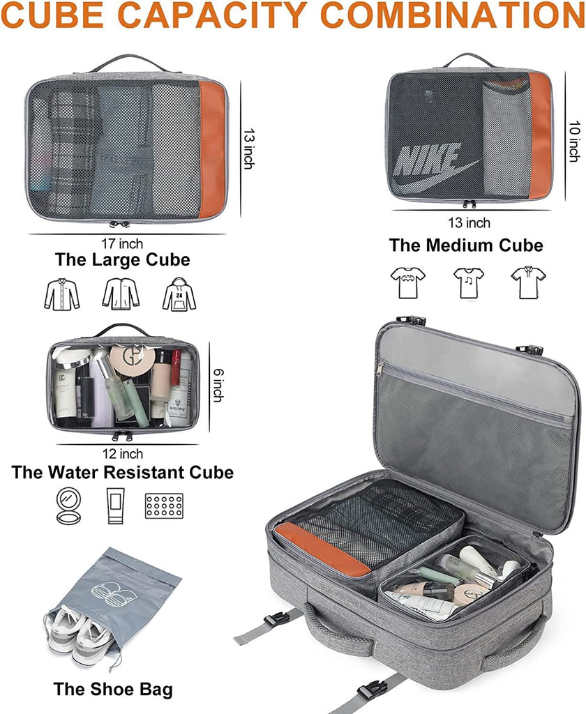 Extra Large Expandable 40L Water Resistant Travel Backpack with 4 Packing Cubes - Top Travels