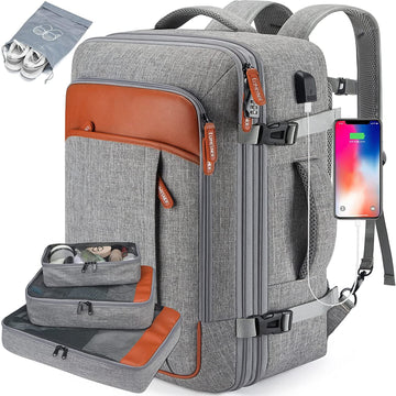 Extra Large Expandable 40L Water Resistant Travel Backpack with 4 Packing Cubes - Top Travels