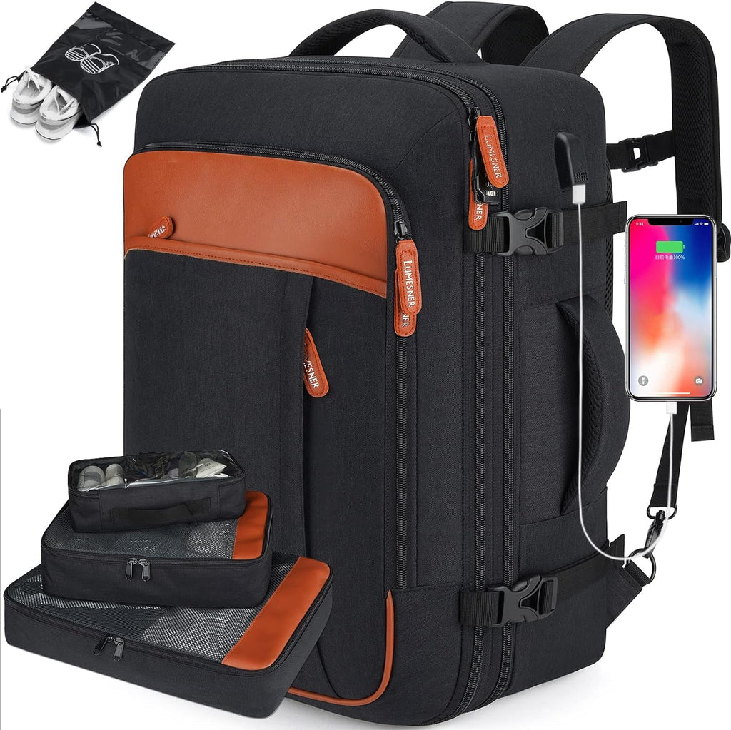 Extra Large Expandable 40L Water Resistant Travel Backpack with 4 Packing Cubes - Top Travels
