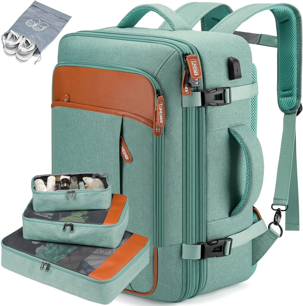 Extra Large Expandable 40L Water Resistant Travel Backpack with 4 Packing Cubes - Top Travels