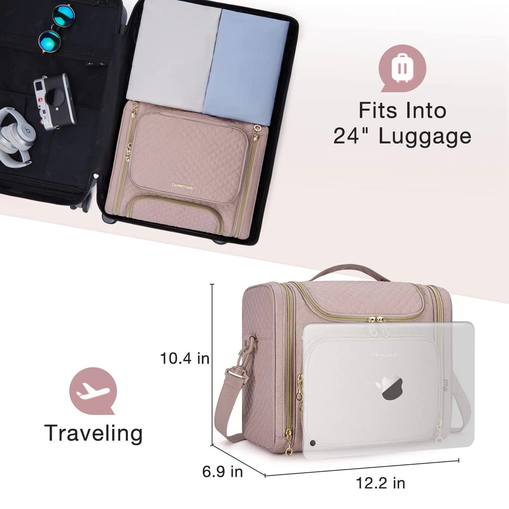 Extra Large Travel Toiletry Bag, Water - Resistant Makeup Cosmetic Bag with Hanging Hook, Travel Toiletries Accessories Organizer Essentials, Full Sized Container, Pink - Top Travels