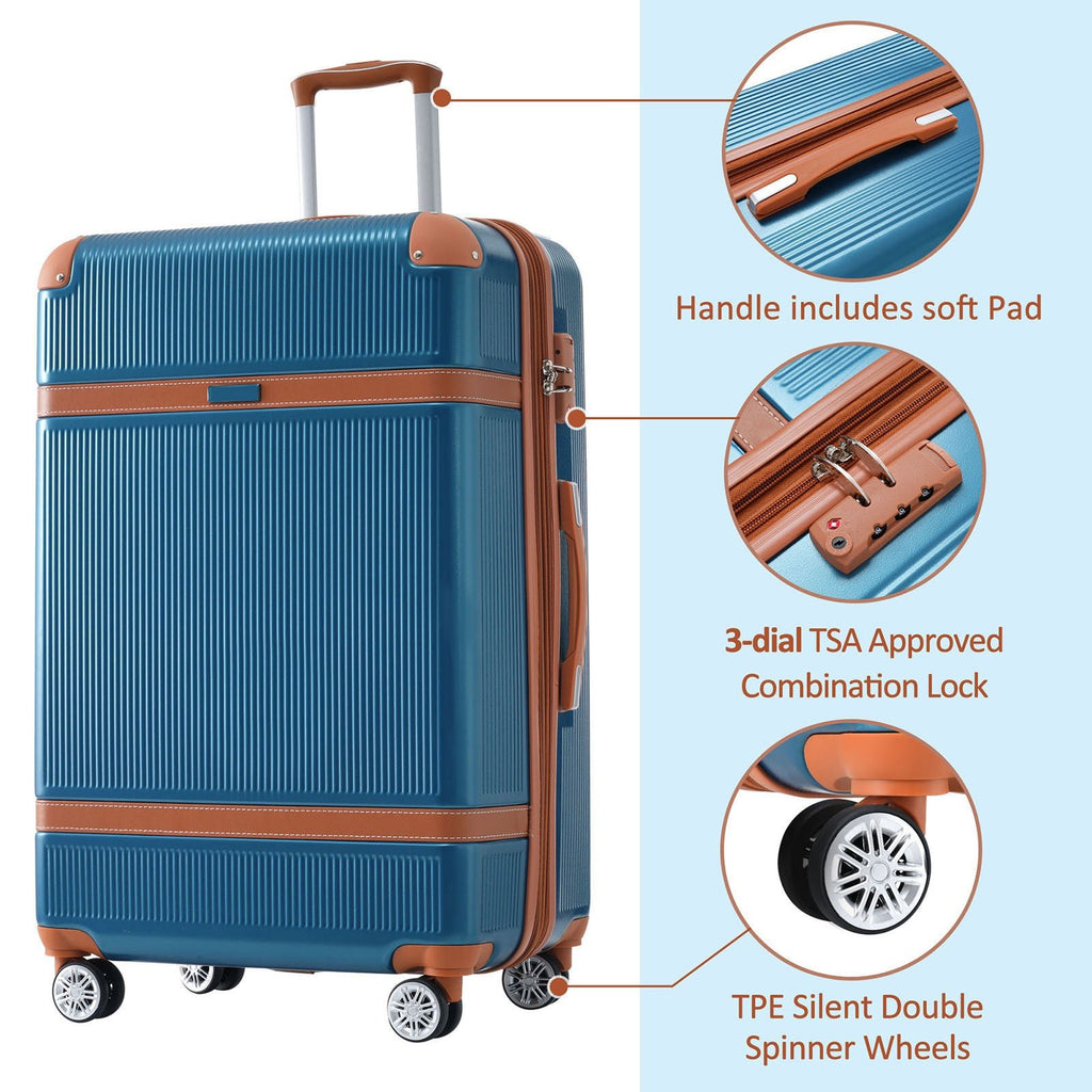 Hardshell Luggage Sets 3 Piece double spinner 8 wheels Suitcase with TSA Lock Lightweight 20''24''28'' - Top Travels