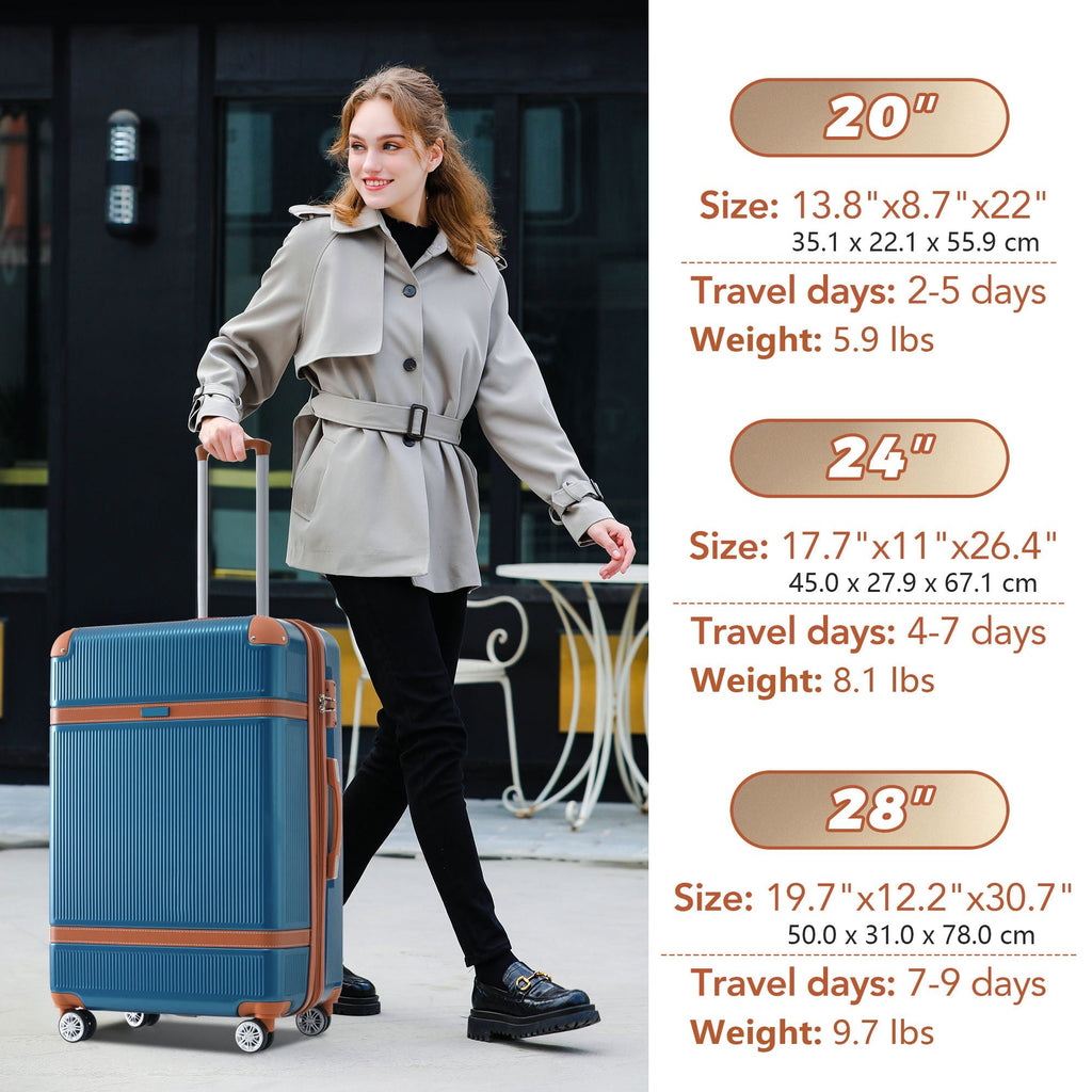 Hardshell Luggage Sets 3 Piece double spinner 8 wheels Suitcase with TSA Lock Lightweight 20''24''28'' - Top Travels