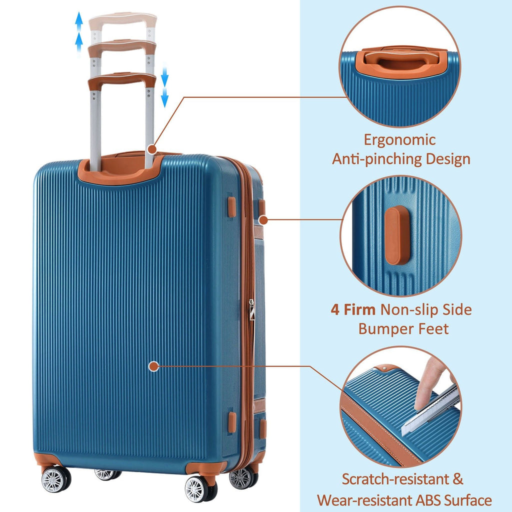 Hardshell Luggage Sets 3 Piece double spinner 8 wheels Suitcase with TSA Lock Lightweight 20''24''28'' - Top Travels