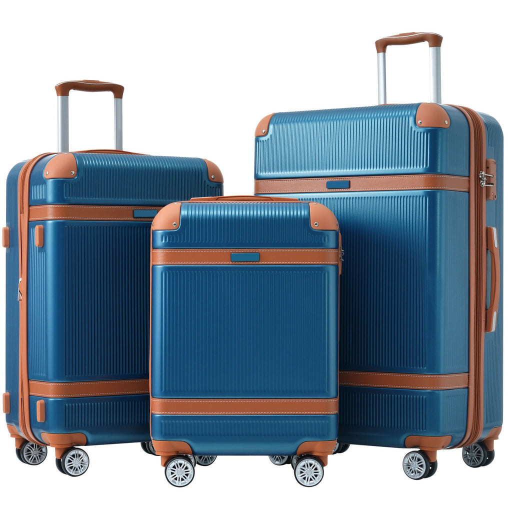 Hardshell Luggage Sets 3 Piece double spinner 8 wheels Suitcase with TSA Lock Lightweight 20''24''28'' - Top Travels
