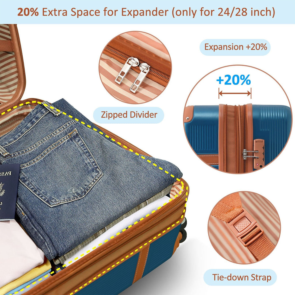 Hardshell Luggage Sets 3 Piece double spinner 8 wheels Suitcase with TSA Lock Lightweight 20''24''28'' - Top Travels