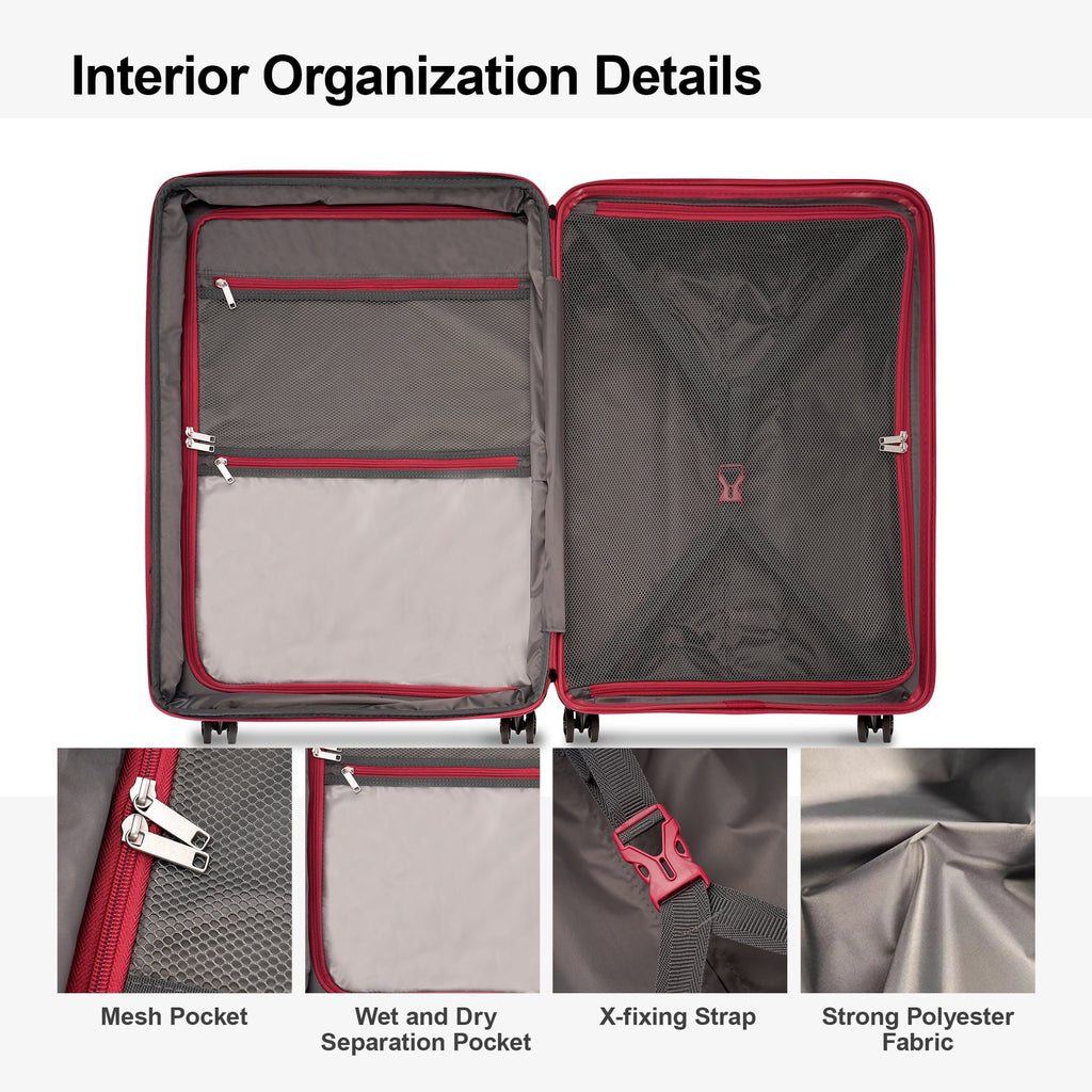 Hardside Expandable Luggage with Spinner Wheels,Tsa Lock,Rose Red,Checked - Large 28 - Inch - Top Travels