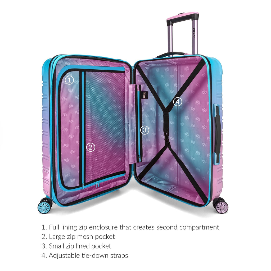 Hardside Luggage Fibertech 3 Piece Set, 20" Carry - On Luggage, 24" Checked Luggage and 28" Checked Luggage, Cotton Candy - Top Travels