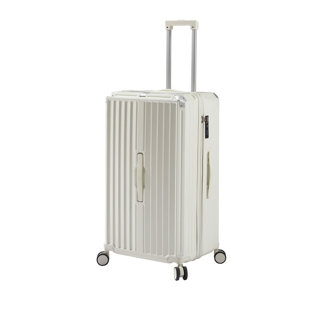 Luggage Set 4 pcs (20"/24"/29"/Travel Bag), PC+ABS Durable Lightweight Luggage with Collapsible Cup Holder, 360° Silent Spinner Wheels, TSA Lock, White - Top Travels