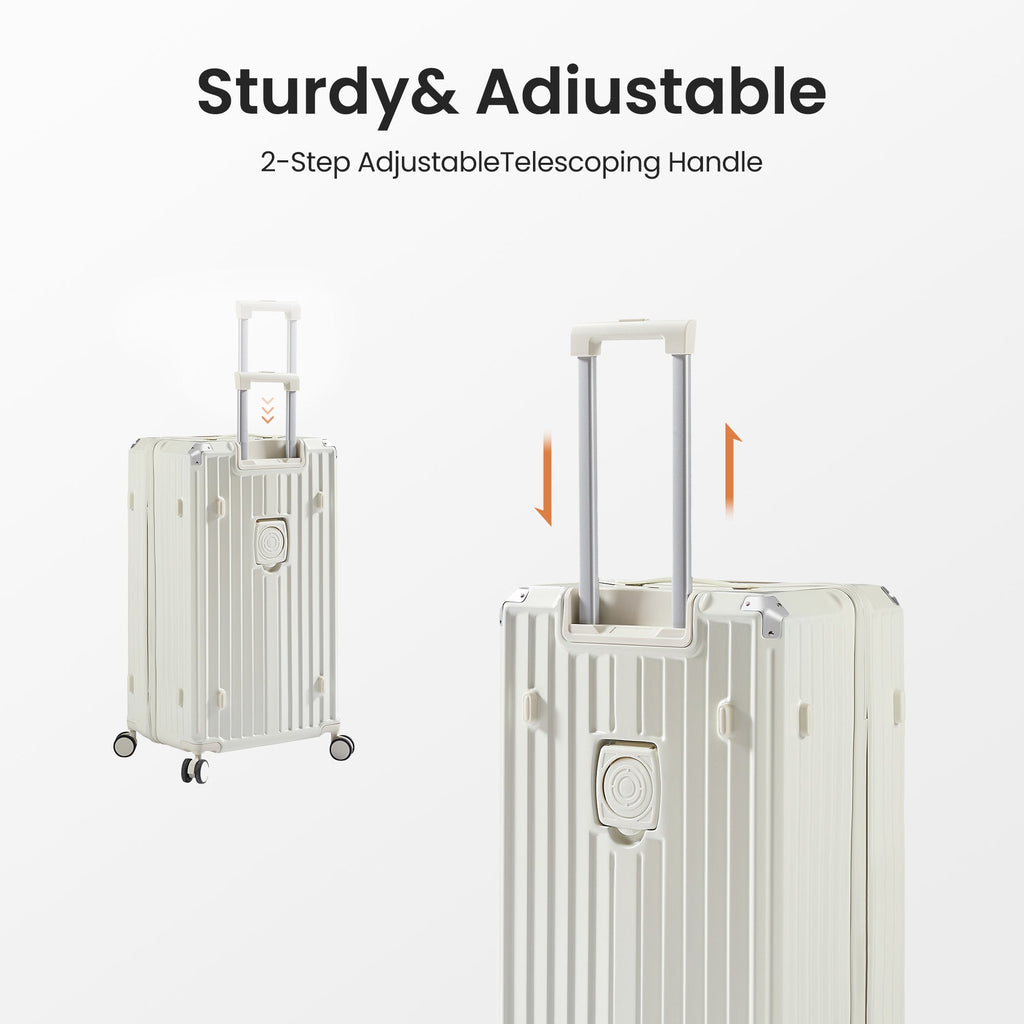 Luggage Set 4 pcs (20"/24"/29"/Travel Bag), PC+ABS Durable Lightweight Luggage with Collapsible Cup Holder, 360° Silent Spinner Wheels, TSA Lock, White - Top Travels