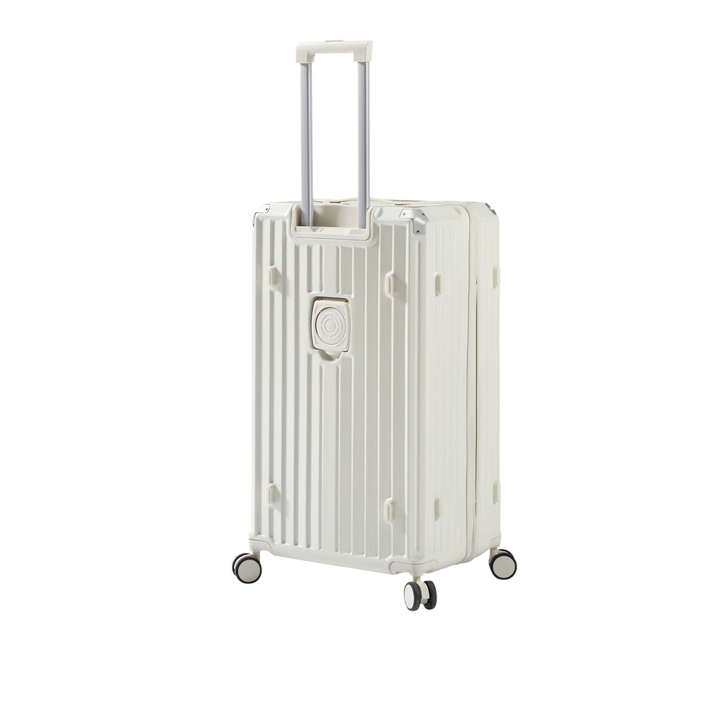 Luggage Set 4 pcs (20"/24"/29"/Travel Bag), PC+ABS Durable Lightweight Luggage with Collapsible Cup Holder, 360° Silent Spinner Wheels, TSA Lock, White - Top Travels