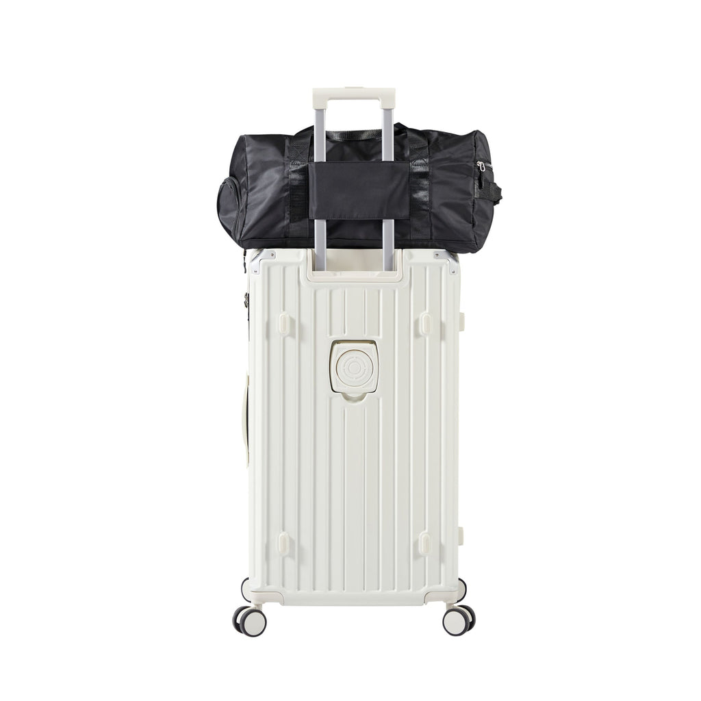 Luggage Set 4 pcs (20"/24"/29"/Travel Bag), PC+ABS Durable Lightweight Luggage with Collapsible Cup Holder, 360° Silent Spinner Wheels, TSA Lock, White - Top Travels