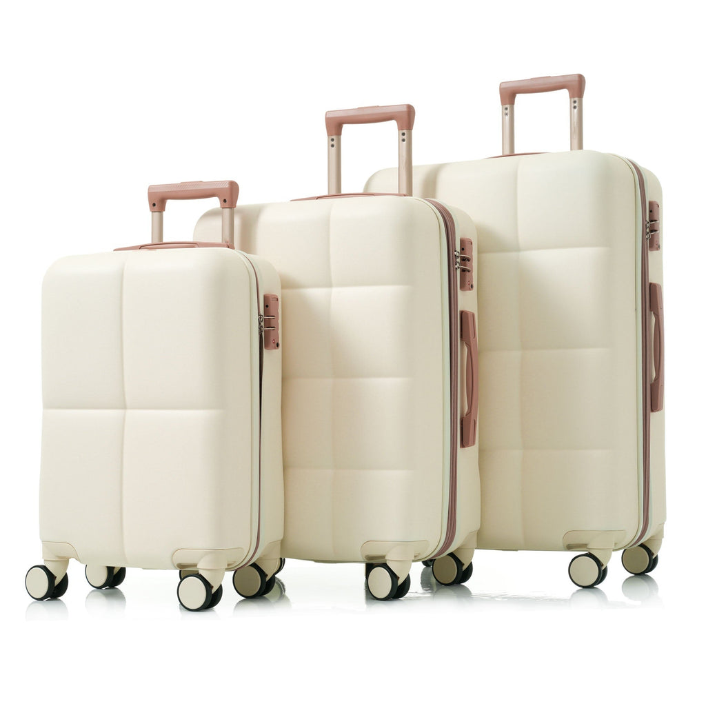 Luggage Set of 3, 20 - inch with USB Port, Airline Certified Carry - on Luggage with Cup Holder, ABS Hard Shell Luggage with Spinner Wheels, white - Top Travels
