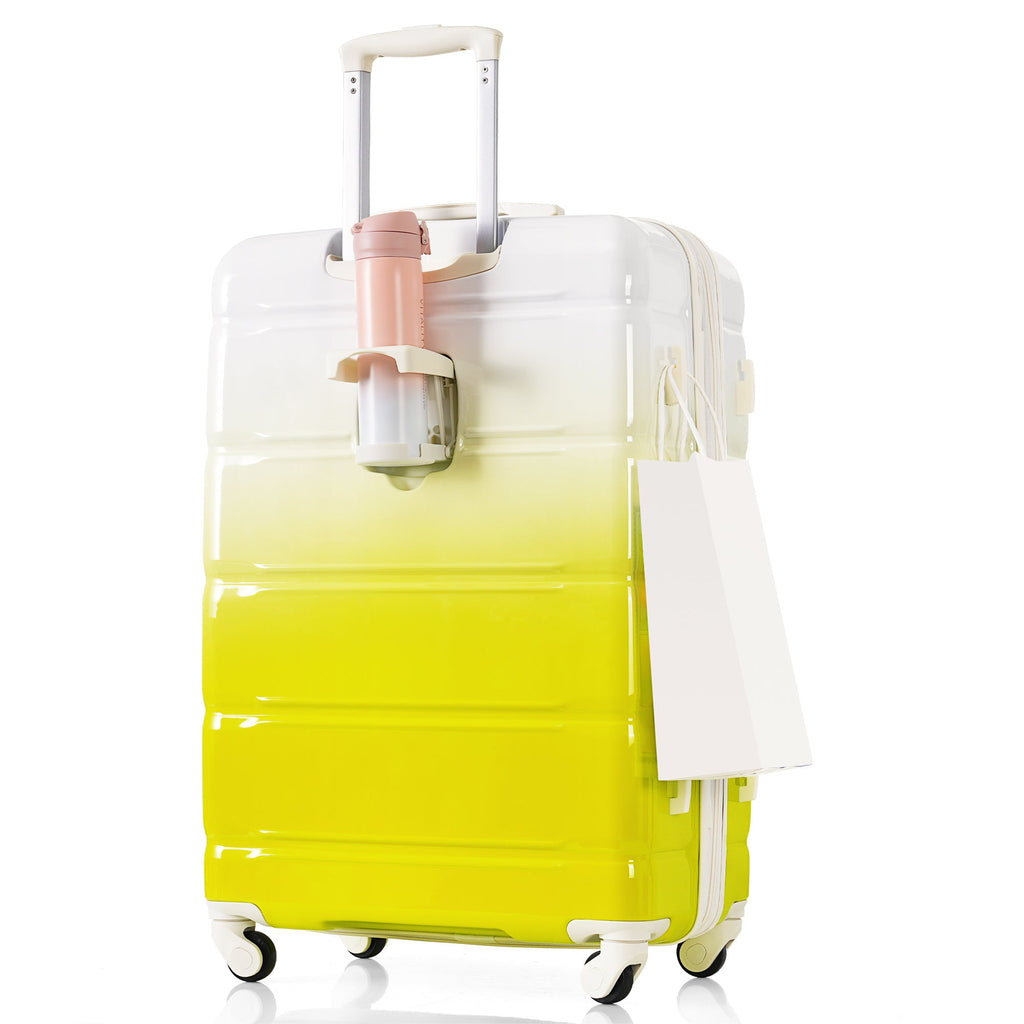 Luggage Set of 3, 20 - inch with USB Port, Airline Certified Carry - on Luggage with Cup Holder, ABS+PC Hard Shell Luggage with Spinner Wheels, lemon yellow - Top Travels