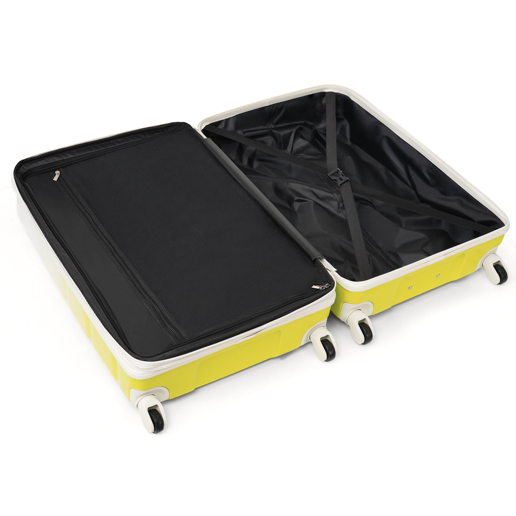Luggage Set of 3, 20 - inch with USB Port, Airline Certified Carry - on Luggage with Cup Holder, ABS+PC Hard Shell Luggage with Spinner Wheels, lemon yellow - Top Travels