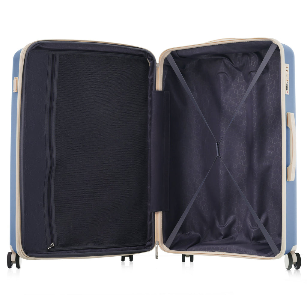 Luggage Sets 3 Piece Suitcase Set 20/24/28 with USB Port,Carry on Luggage Airline Approved,PP Lightweight Suitcase with Spinner Wheels, Blue and Ivory - Top Travels