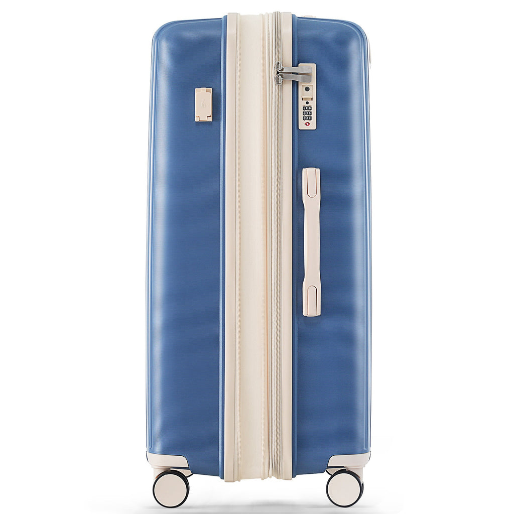 Luggage Sets 3 Piece Suitcase Set 20/24/28 with USB Port,Carry on Luggage Airline Approved,PP Lightweight Suitcase with Spinner Wheels, Blue and Ivory - Top Travels