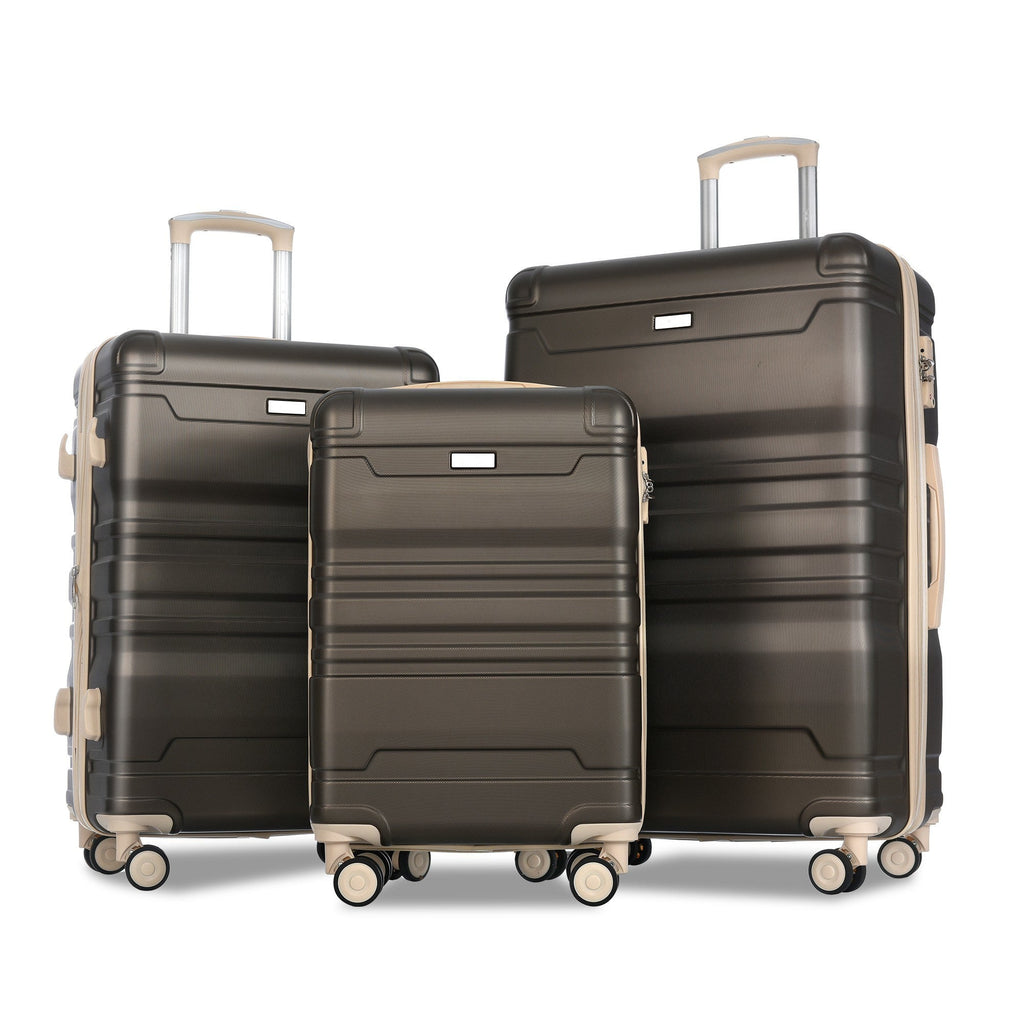 Luggage Sets New Model Expandable ABS Hardshell 3pcs Clearance Luggage Hardside Lightweight Durable Suitcase sets Spinner Wheels Suitcase with TSA Lock 20''24''28''(brown) - Top Travels