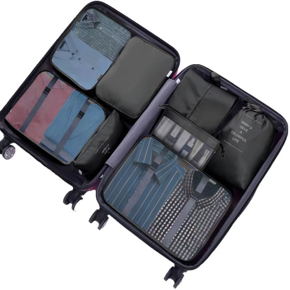 Packing Cubes for Travel, 8Pcs Travel Cubes Set Foldable Suitcase Organizer Lightweight Luggage Storage Bag, Black - Top Travels