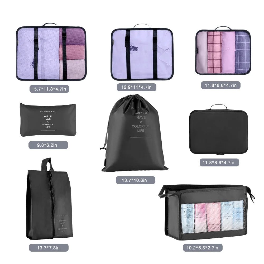 Packing Cubes for Travel, 8Pcs Travel Cubes Set Foldable Suitcase Organizer Lightweight Luggage Storage Bag, Black - Top Travels