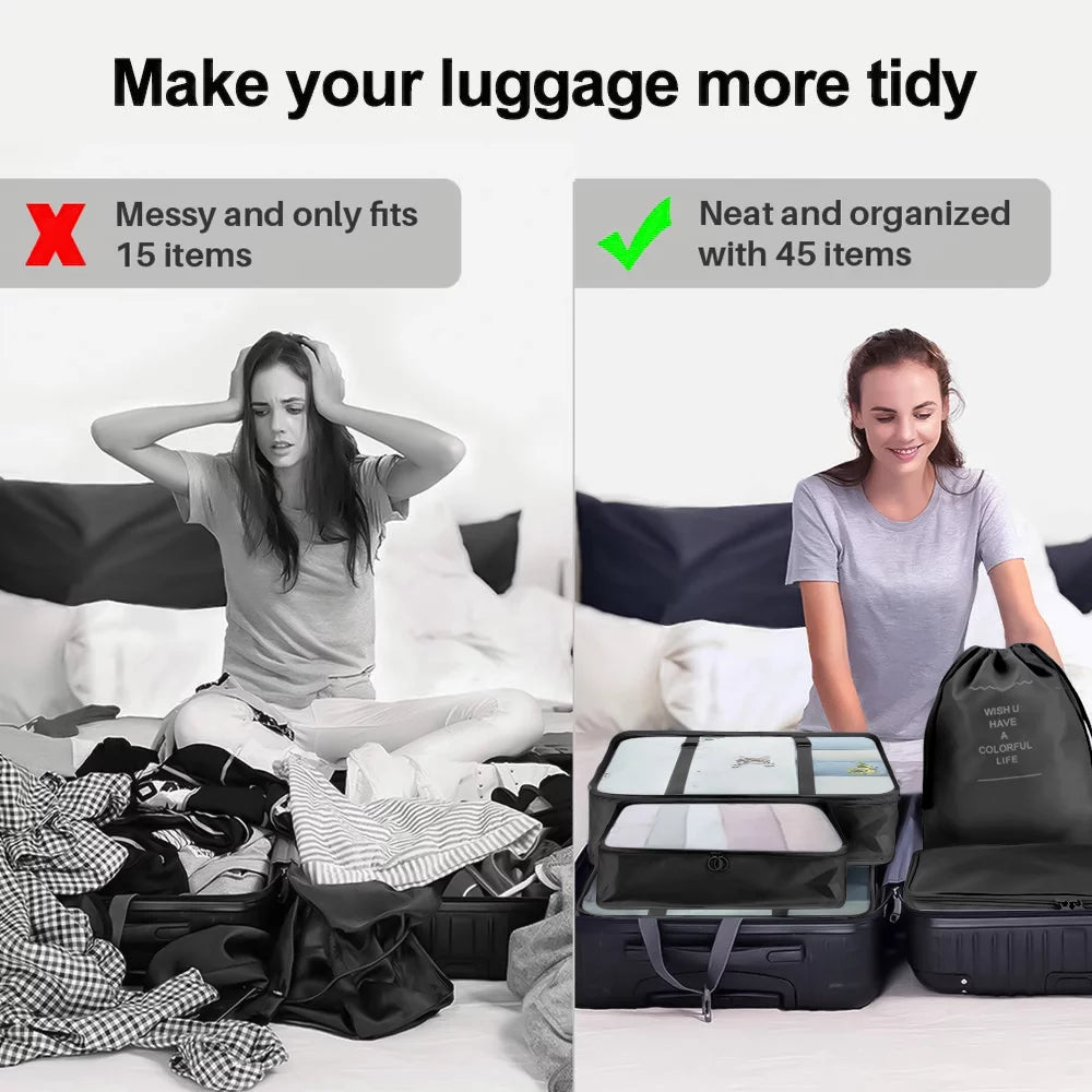 Packing Cubes for Travel, 8Pcs Travel Cubes Set Foldable Suitcase Organizer Lightweight Luggage Storage Bag, Black - Top Travels