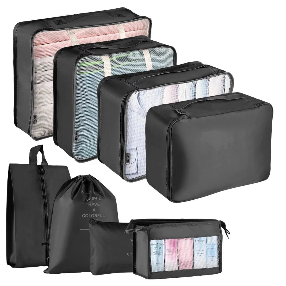 Packing Cubes for Travel, 8Pcs Travel Cubes Set Foldable Suitcase Organizer Lightweight Luggage Storage Bag, Black - Top Travels